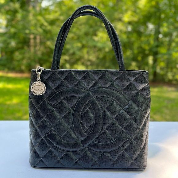 CHANEL Handbags - CHANEL Caviar Leather Medallion In Black with SHW Tote Shoulder Handbag